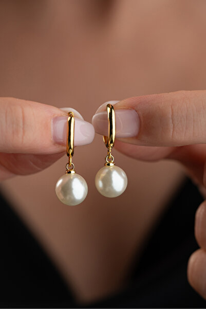 Silvano Jewelry 925 Ayar Gümüş Altın Kaplama İnci Küpe