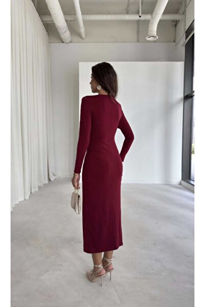 Nida Boutique Double-Breasted Sandy Long Sleeve Dress with Collar Front Slit Shoulder Pad Accessories Detail