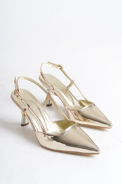 Floransa Altın Sivri Burun Stiletto Yüksek Topuklu boyu 8 santim günlük ve Of...