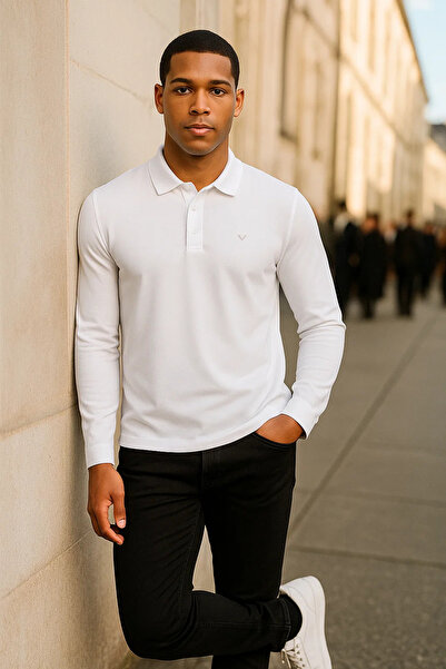 Maccali Ανδρικό μακρυμάνικο μπλουζάκι με λευκό γιακά πόλο