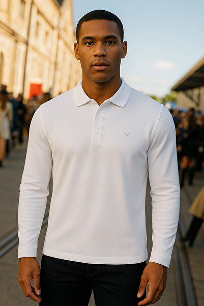 Maccali Ανδρικό μακρυμάνικο μπλουζάκι με λευκό γιακά πόλο