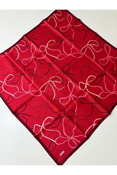 Belli Red Line Bow Pattern 100% Pure Tivil Silk Scarf-Kvs0772