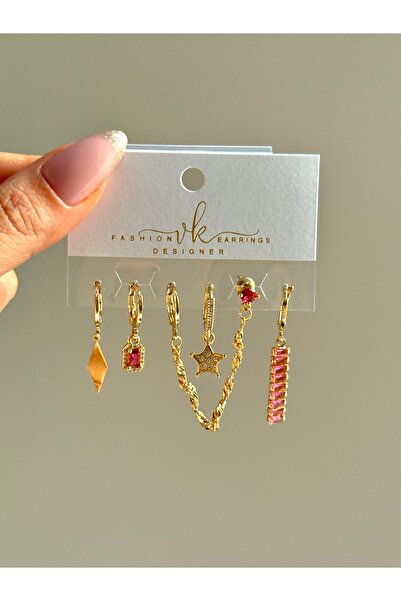 YOUES JEWELRY ÇELİK KADIN 6'LI KÜPE SETİ 14K RENK GOLD