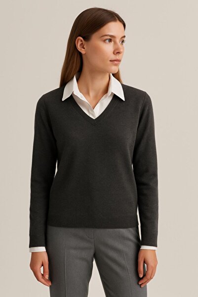 citycenterfashion Women's Shirt Collar Detail Thessaloniki Fabric Sweater Cty-Abr-3653
