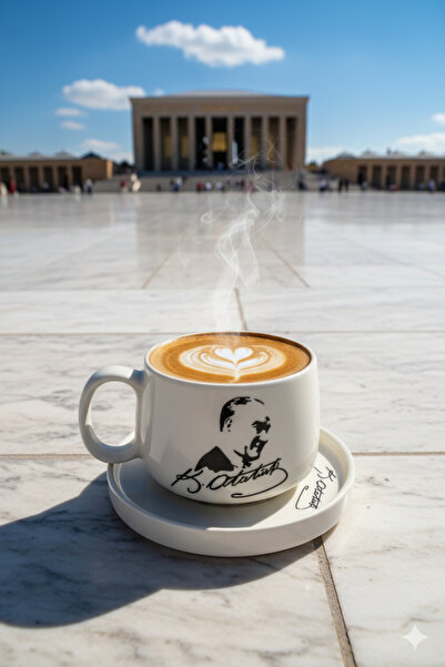 Atatürk Temalı -1 Tabaklı El yapımı Double Kupa, Seramik Kupa, Mug, Kupa, Handmade