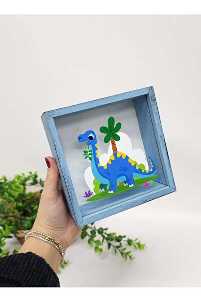 happy mountains Dinozor Figürlü Kumbara Ahşap Hazneli Hediyelik Kumbara