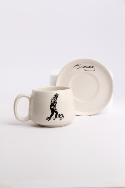 Gezdikçe Bilelim Ataturk Themed -2 Plate Double Mug Set, Handmade Double Mug, Ceramic Mug, Mug, Handmade