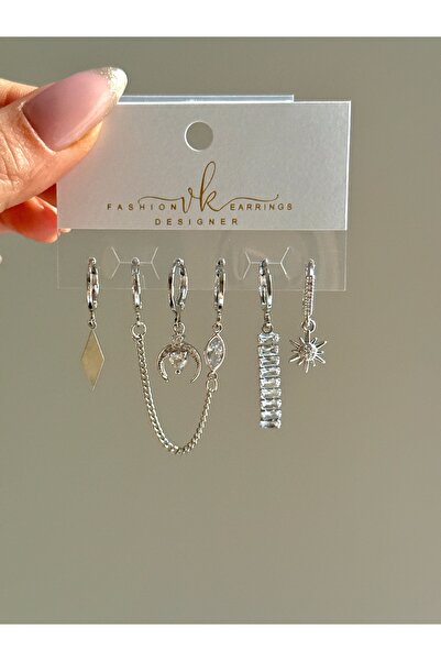 YOUES JEWELRY طقم أقراط نسائية من الفولاذ مكون من 6 قطع لون فضي