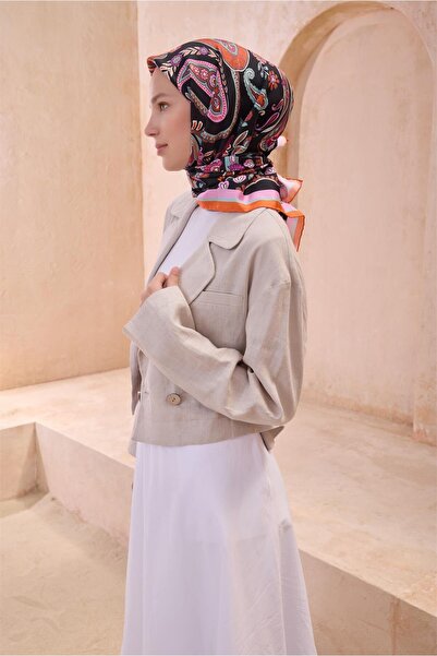 Belli Black Ethnic Pattern Tivil Pure Silk Scarf-Kvs0763