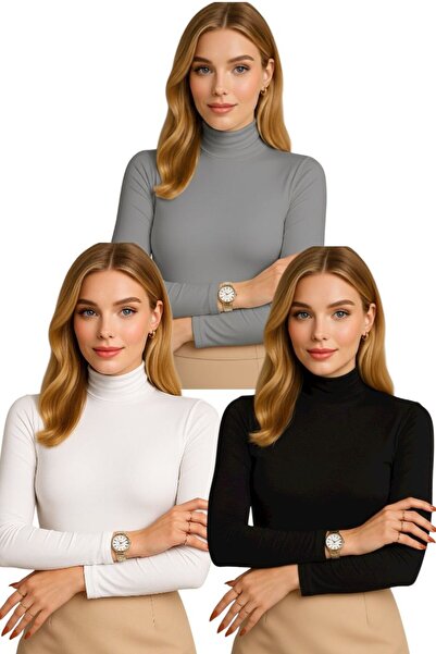 bykombincim Ženski bodi sa dugim rukavima i rolkama, set od 3 komada, KOMPLET...