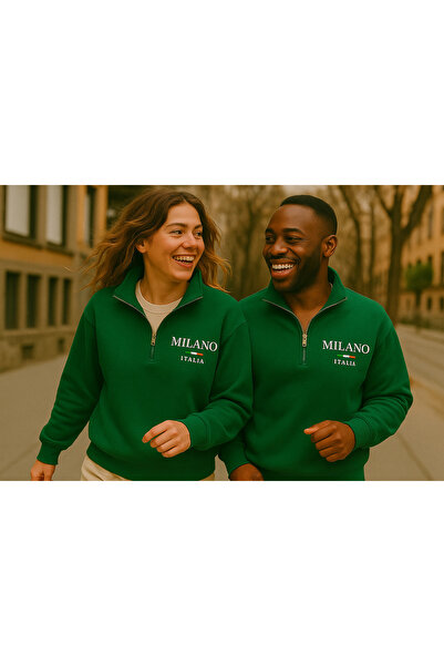 MARKATEM Women's Mock Neck Half Zipper Fleece-Lined Two Thread Sweatshirt 2-Piece Set Gray and Black