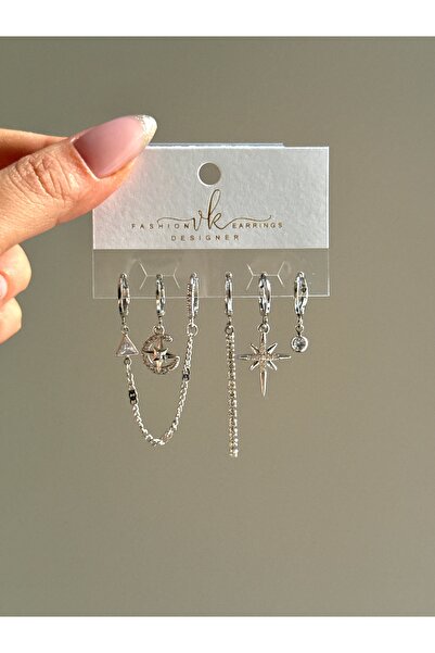 YOUES JEWELRY ÇELİK KADIN 6'LI KÜPE SETİ GÜMÜŞ RENK SİLVER