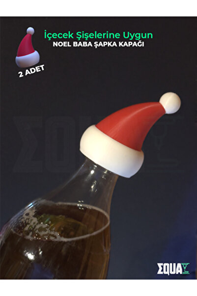 Equa Studio Noel Baba Şapka Kapağı Yılbaşı İçin İçecek Şişelerine Uygun - 2 Adet