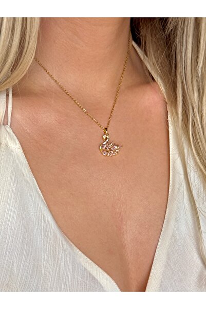 YOUES JEWELRY ÇELİK ZİRKON TAŞLI KUĞU KADIN KOLYE