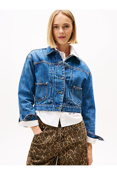 Tommy Hilfiger Pleated Denim Cinch-Back Trucker Jacket