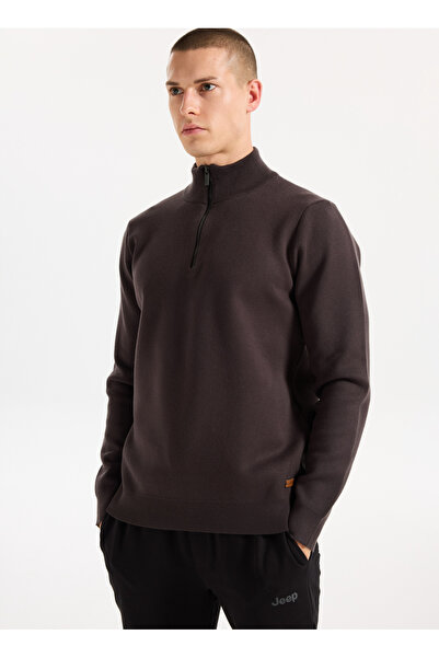 Jeep Dik Yaka Relaxed Düz Örgü Desenli Kahve Erkek Kazak J5WM-KZK7204