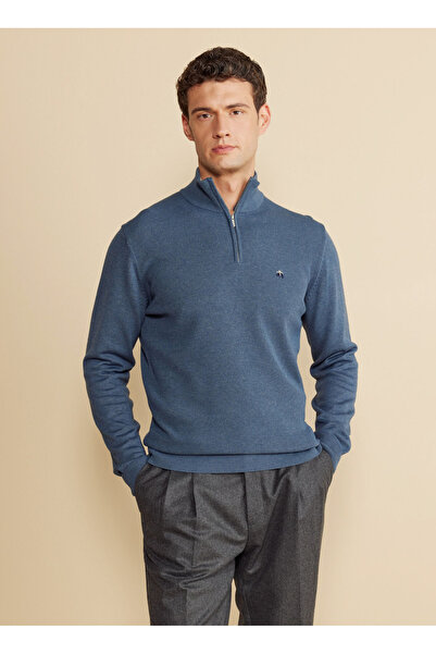 BROOKS BROTHERS Bato Yaka Standart Mavi Melanj Erkek Kazak BBFW25MKL002