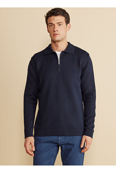 BROOKS BROTHERS Polo Yaka Standart Lacivert Erkek Kazak BBFW25MKL033