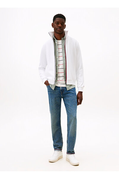 Tommy Hilfiger Dik Yaka Beyaz Erkek Sweatshırt MW0MW40481YBR_GLOBAL STRIPE ZI...