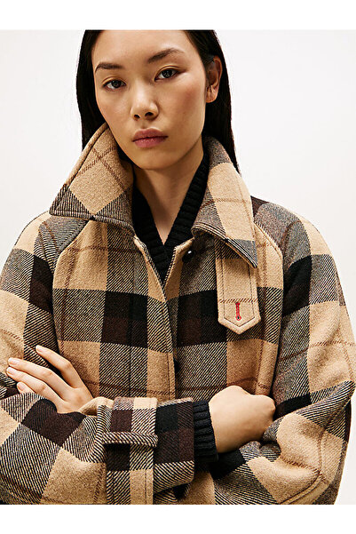 Tommy Hilfiger Check Wool Blend Oversized D Belted Coat