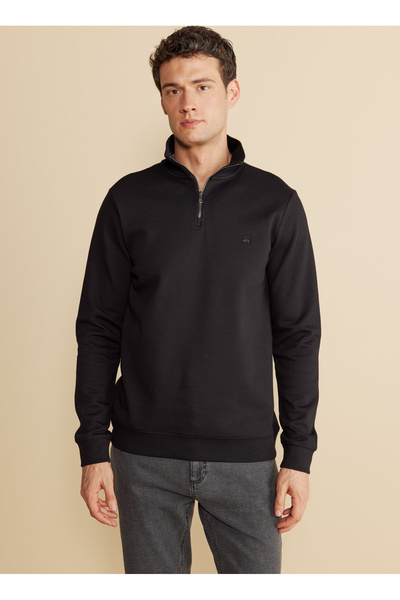 BROOKS BROTHERS Bato Yaka Siyah Erkek Sweatshırt BBFW25MSW002