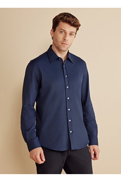 BROOKS BROTHERS Slim Fit Klasik Yaka Lacivert Erkek Gömlek BBFW25MSH001