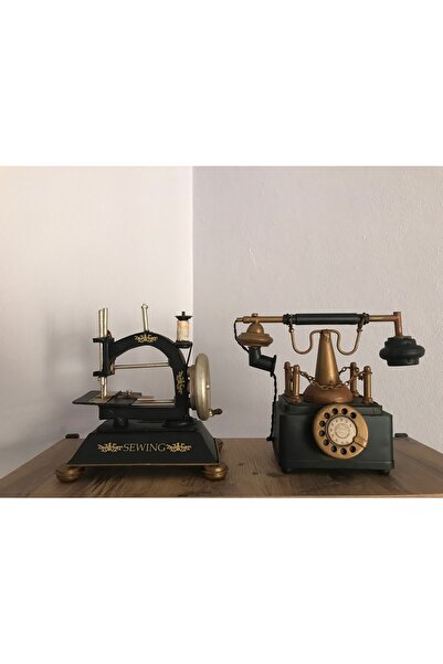 NOSTALJİM DEKORATİF METAL ESKİTME TELEFON KUMBARALI DEKORATİF METAL ESKİTME D...