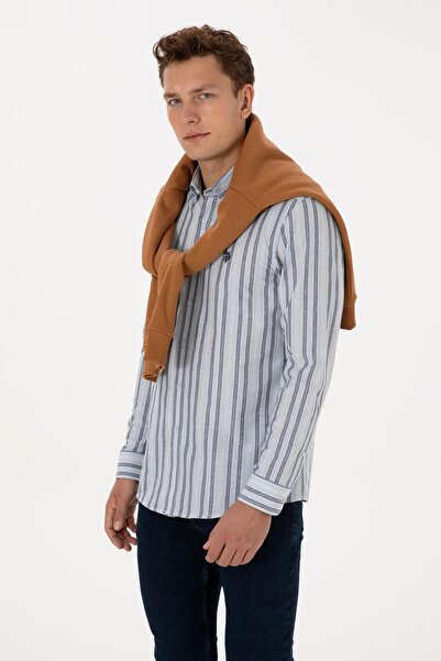 U.S. Polo Assn. Men's Light Blue Striped Long Sleeve Shirt Tekspor223655.2