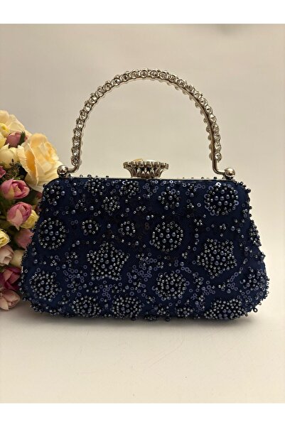 Ceylan Abiye Çanta & Koyu Lacivert Renkli Pullu ve Boncuklu Abiye Çanta