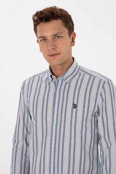 U.S. Polo Assn. Men's Light Blue Striped Long Sleeve Shirt Tekspor223655.2