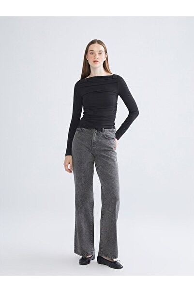 LC Waikiki Lcw Vision Boat Neck Gathered Blouse