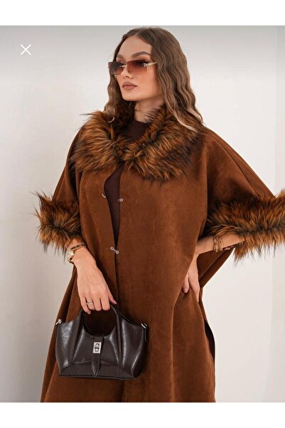 BY AKKAYA Poncho That Can Be Worn with Collar and Sleeve Details in Suede, Av...