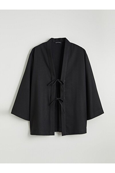 LC Waikiki Lcw Modest Shawl Collar Striped Oversized Women's Kimono