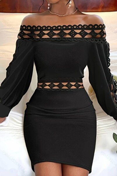 Mossta فستان غوص بتفاصيل مقطوعة بالليزر من مادونا - أسود