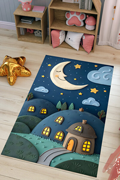 Tepeli Home Kabartma Desenli Çocuk Odası Halısı Yumuşak Kaymaz Taban ve Makin...