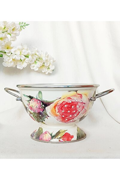 EBRULİEMAYE Rose Rose Enamel Vintage Strainer 22 cm Diameter Medium Size