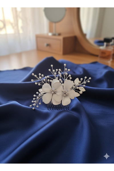 Mirnova Flower Model White Pearl Comb Clip-Bridal Tiara-Comb Clip-Hair Accessory