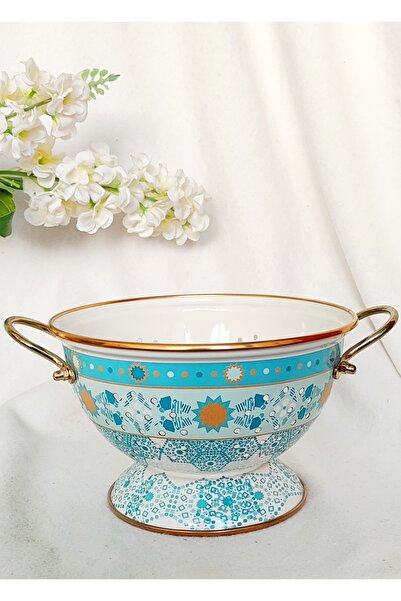 EBRULİEMAYE Turkuaz Etnik Emaye Vintage Süzgeç Orta Boy