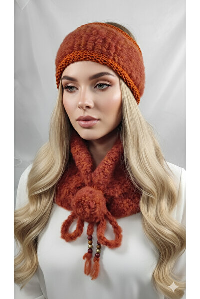 drt tasarım Kaz Tüyü Boyunlu Saç Bandı Tarçın Rengi