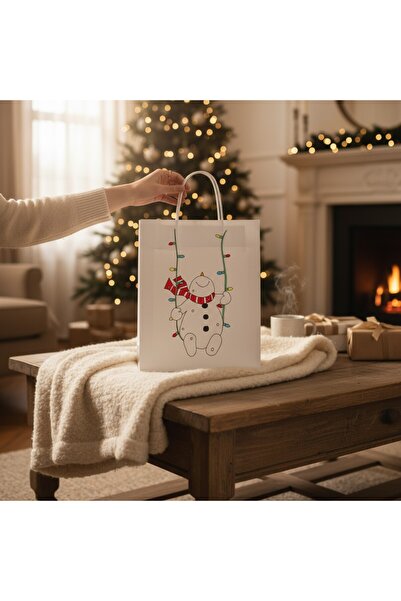 Armada Τσάντα δώρου από χαρτί με λευκή λαβή με στριφτή λαβή – με αυτοκόλλητο με θέμα τον χιονάνθρωπο (8x18x24 cm)