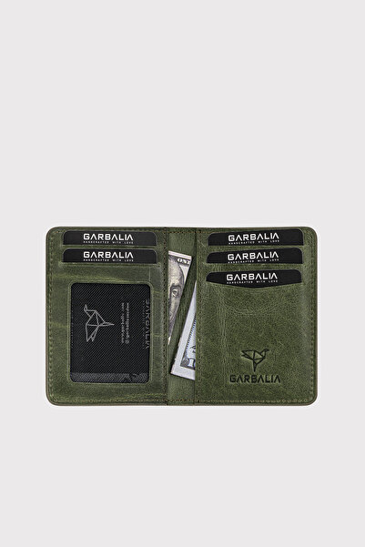 Garbalia Nahita Genuine Leather Slim Khaki Green Card Holder Wallet