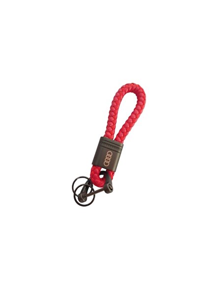 OEM Metal keychain with braided red leather and Audi logo