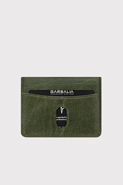 Garbalia Nahita Genuine Leather Slim Khaki Green Card Holder Wallet