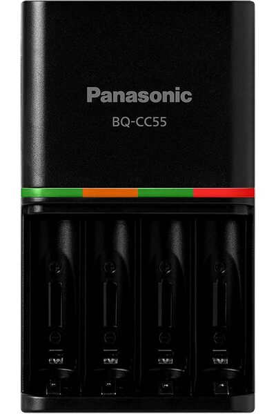 PANASONIC شاحن Eneloop BQ-CC55 - Advanced Pro، شحن سريع لمدة 4 ساعات، 4 مؤشرات LED، أسود