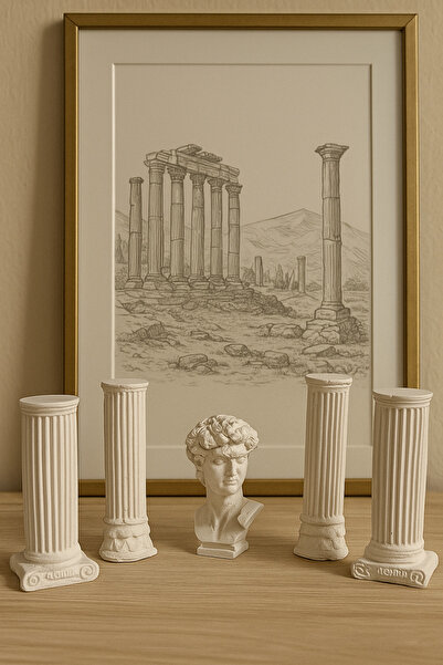 Sisay Home Antik Heykel-Büst ve Kolon Dekor Seti