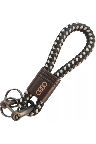 Audi Breloc metalic cu piele împletită alb-negru și logo