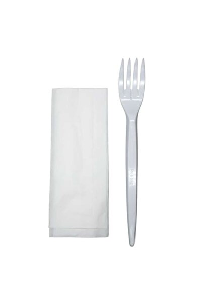 Practic Online Set de tacâmuri CPLA Bio — Furculiță și șervețel albe, 100 buc.