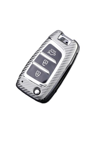 OEM Husa cheie carbon argintiu pentru cheie briceag Hyundai Sonata, Santa Fe ...