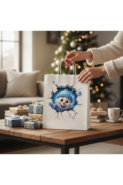 Armada Τσάντα δώρου από χαρτί με λευκή λαβή με στριφτό σχήμα – Παιδικός χιονάνθρωπος με αυτοκόλλητο με θέμα τα Χριστούγεννα (8x18x24 cm)