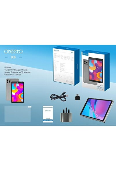OTEETO تابلت K9 مقاس 8 بوصات، 5G، مع لوحة مفاتيح، وذاكرة وصول عشوائي (RAM) سعة 8 جيجابايت / ذاكرة تخزين سعة 512 جيجابايت، رمادي